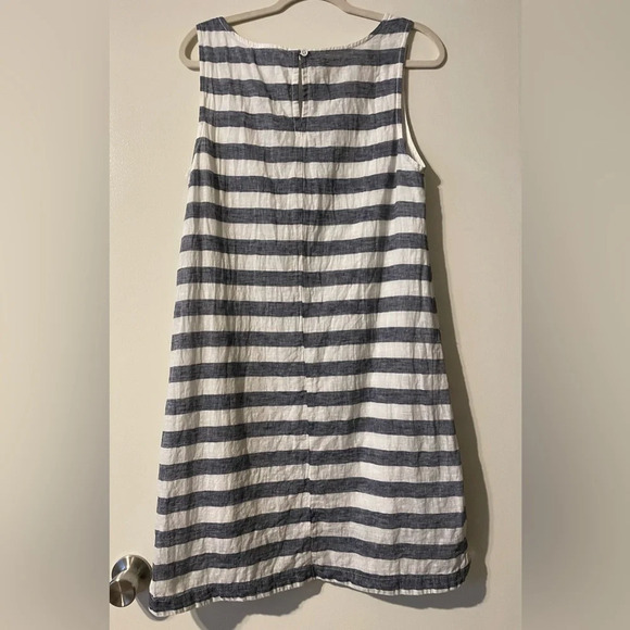 Beachlunchlounge Blue and White Nautical Stripe Linen Cotton Blend Dress Medium - Picture 4 of 9